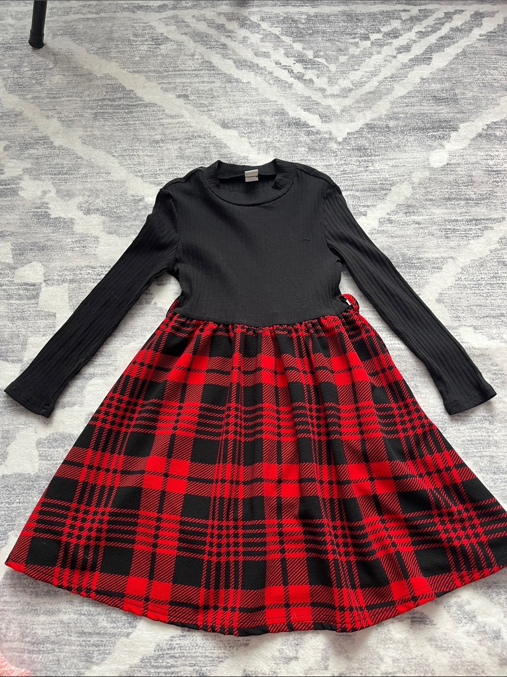 SHEIN Black Top Red Black Plaid Skater Dress